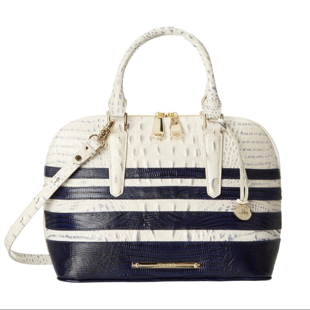 Brahmin Large Vivian Dome Satchel Bag in Stonewash Vineyard